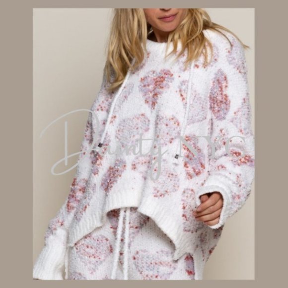 Hearts Berber Fleece Lounge Hoodie Sweater Plush - Picture 4 of 14